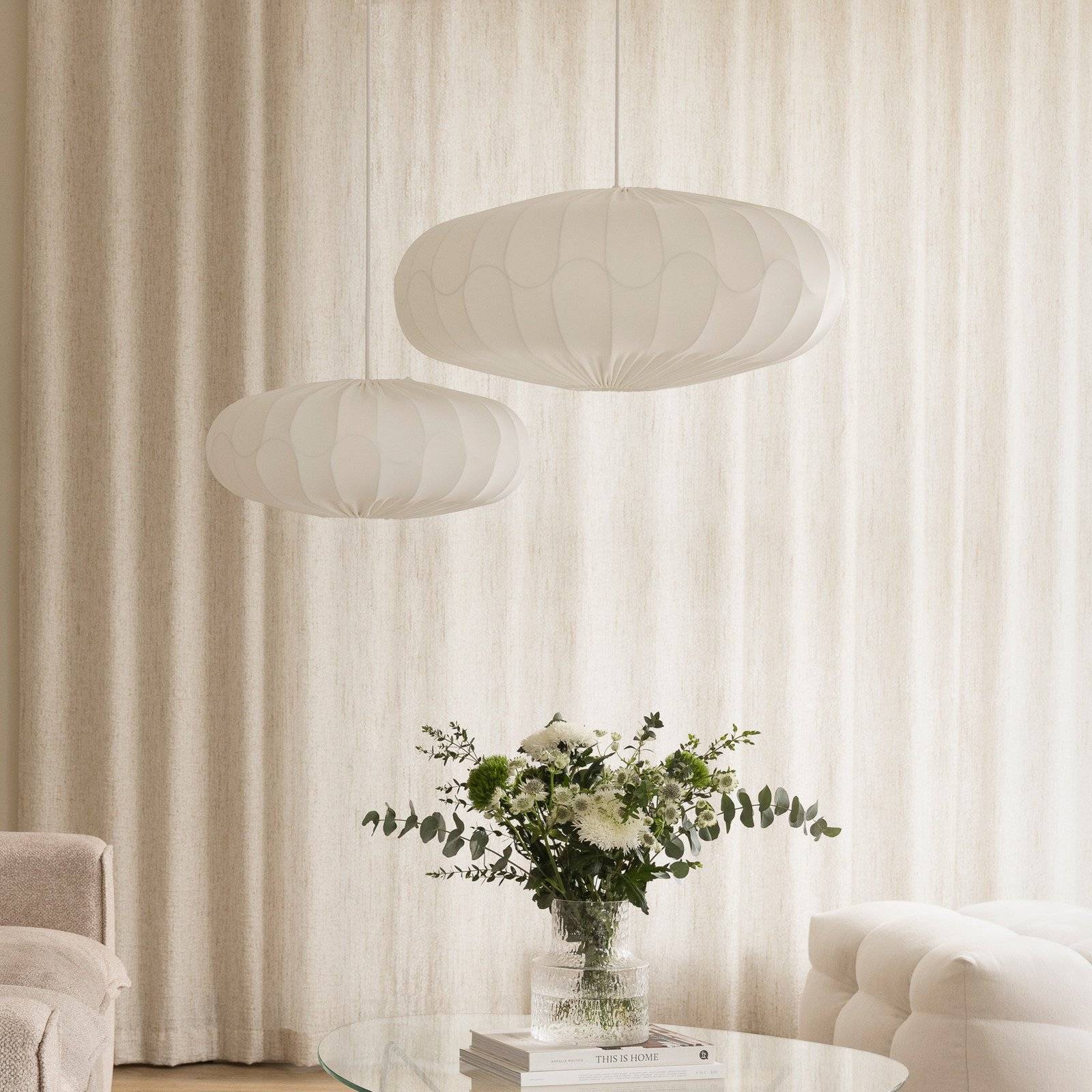 Pendel lampe Globen Lighting, dæmpbar, Hvid, Stue, Stof / tekstil