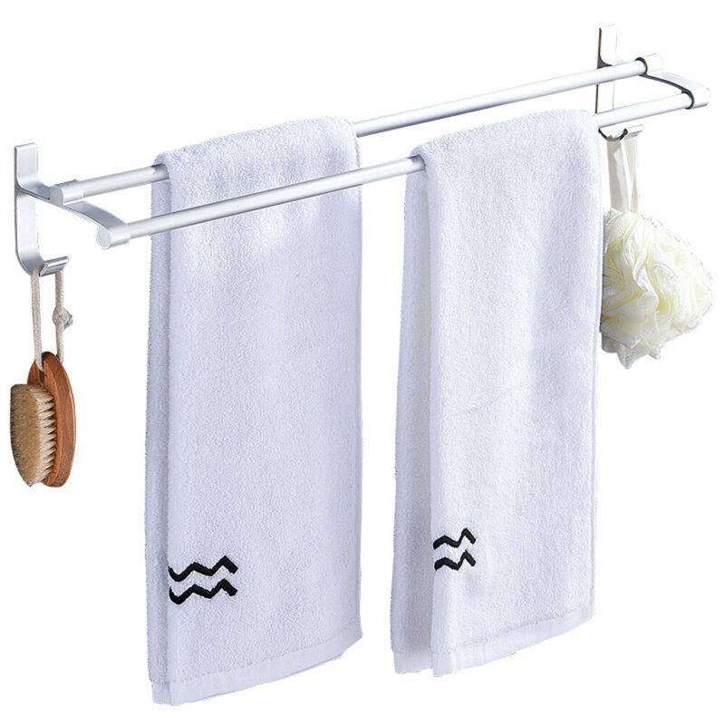 Aa 1pc badrumshandduksställ dubbla handduksställ väggmonterade aluminiumhanddukshyllor med krokar badstångsstänger 40/50/60cm - 40cm