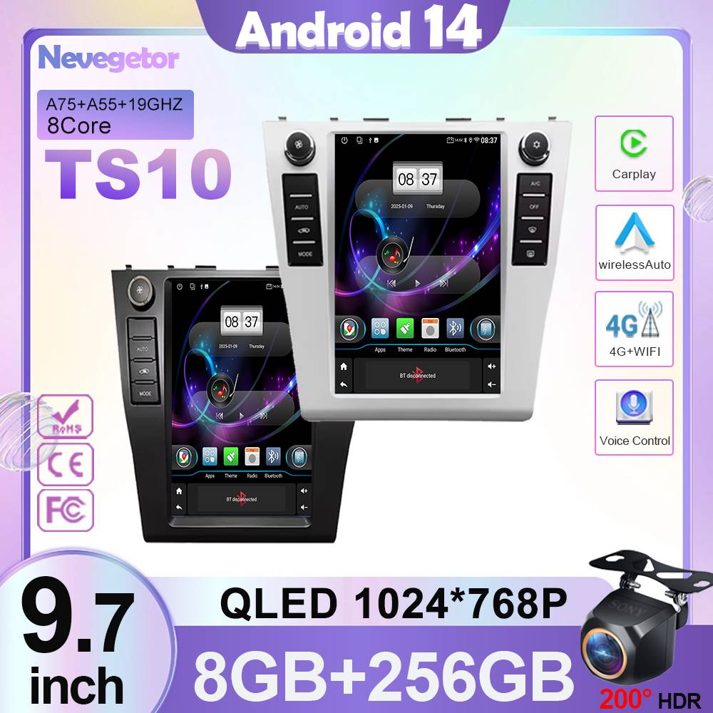 9.7 Inch Car Android 14 For Toyota Camry 6 XV 40 50 2006 - 2011 Auto Radio Stereo Multimedia Player GPS Navigation NO 2din DVD