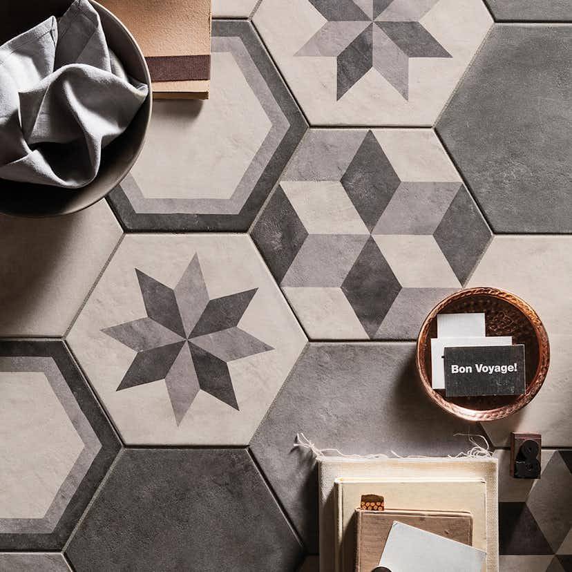 Kakeldekor Konradssons Terra Black Hexagon Mix 22x25 cm