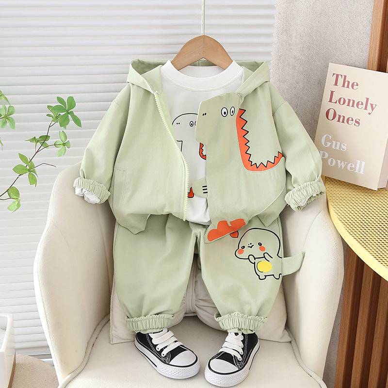 New Boys Spring Clothing Set Three-piece Set - Green Dinosaur / 110cm