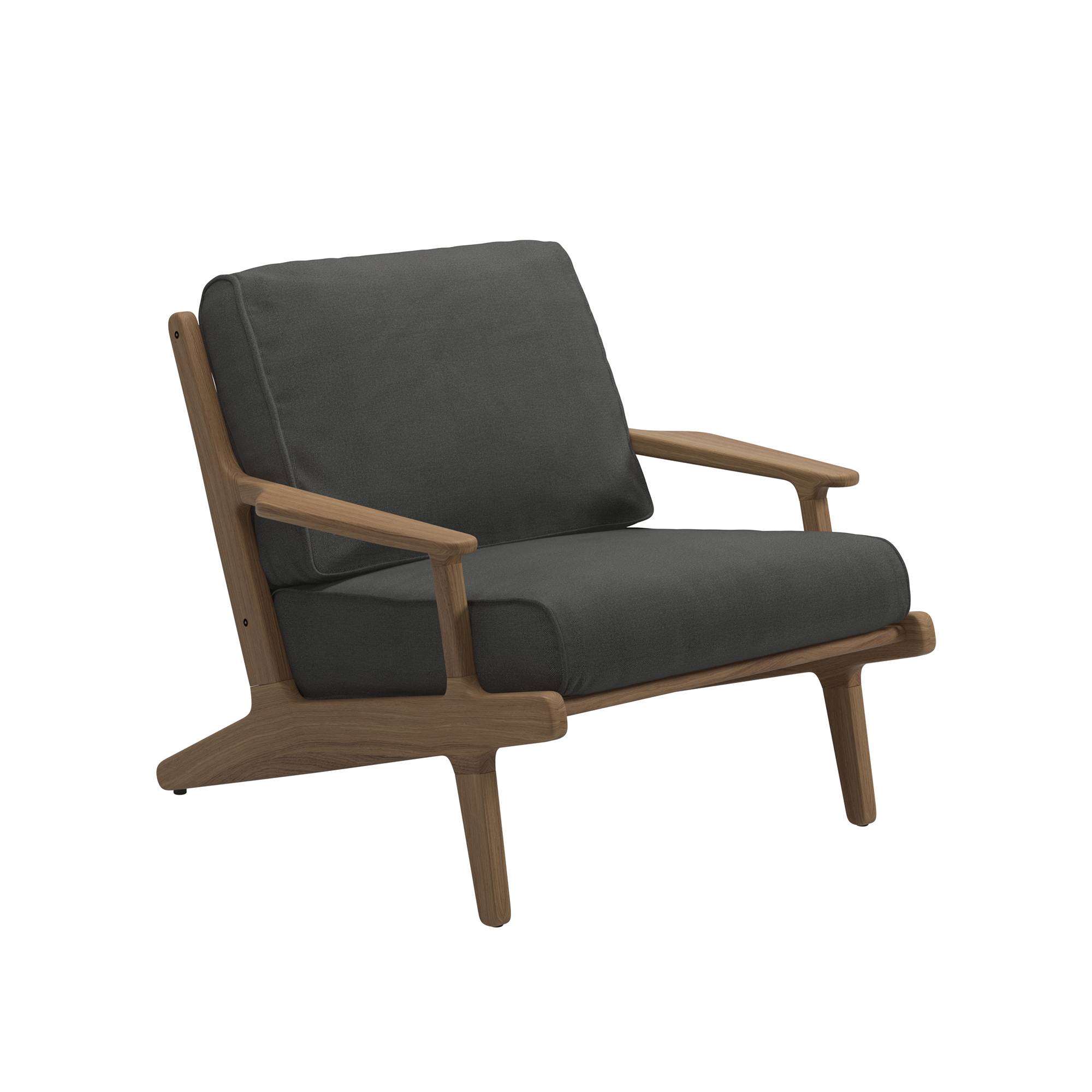 Gloster - Bay Lounge Chair, Anthracite Sling, Kat.B Blend Coal - Fåtöljer utomhus - Henrik Pedersen - Beige,Träfärgad - Trä/Textilmaterial/Syntetiskt