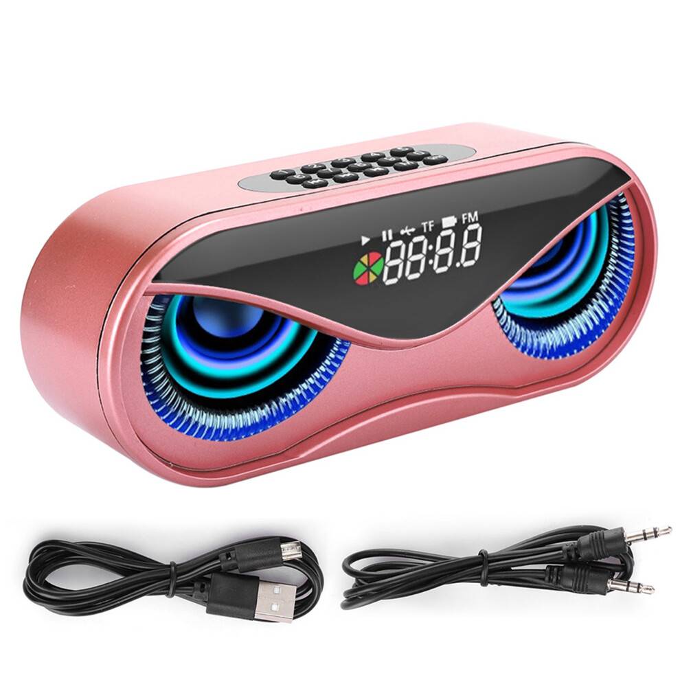 FM-radio, vækkeur med Bluetooth-højttaler, justerbar lysstyrke, natlys, genopladeligt batteri, håndfri opkald, trådløs højttaler, dobbelt