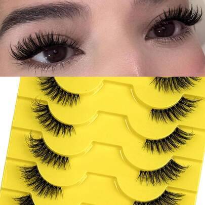 10 par halva lösögonfransar med naturlig look, cat eye, transparent band, förlängd svans, fluffiga, wispy och mjuka i faux mink, lämpliga för daglig m - Svart