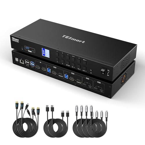 TESmart MST USB-C DP HDMI KVM Switch 4 PC 2 Monitor, für 2 Laptop 2 Desktop