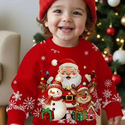 Pojkars casual, mysig, varm, klassisk jul, stjärnmönster med julgran, söt stil, julhjort, jultomten, familjematchning, lös, rund hals, bekväm stickad - Multifärgad (6Y,7Y,4Y,5Y)