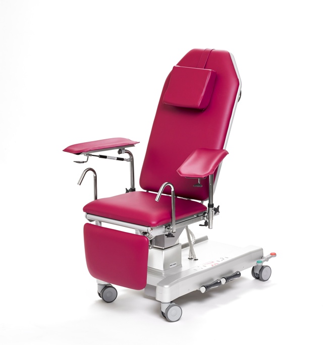 Provtagningsstol elektrisk på pelare för 215 kg - Klädda armstöd med löstagbar dyna - Cerise 892