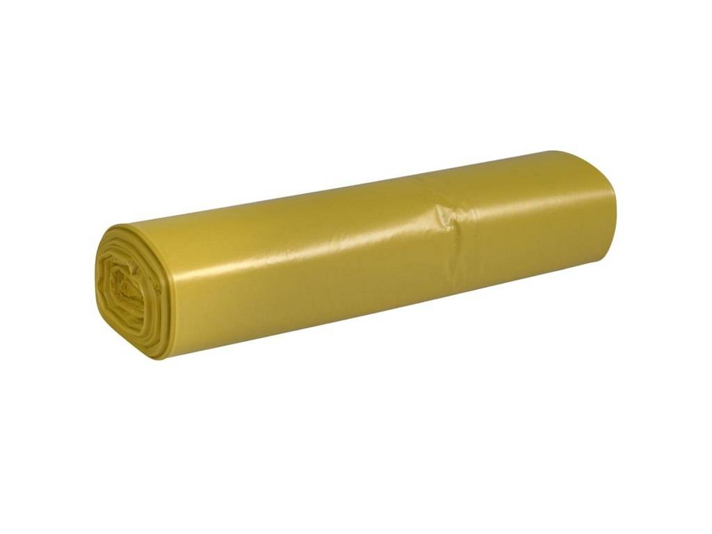 Plastsæk, 70 Ltr, LDPE 575x1000 mm, genanvendt, gul.