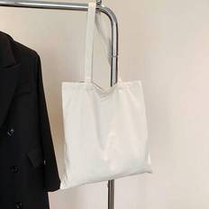 Moderiktig enfärgad tygväska i beige och svart, originella unisex-reseväskor i tyg, vikbara shoppers, stora väskor, fritids- och bärbara, gör-det-själ (En-Storlek)