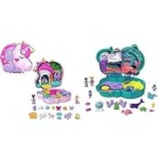 Polly Pocket HCG20 - Einhorn Tee-Party Spielset, Schatulle mit Glitzer-Einhorn & HCG16 - Otter Aquarium, Aquarium-Thema mit Micro Polly & Nicolas Puppen