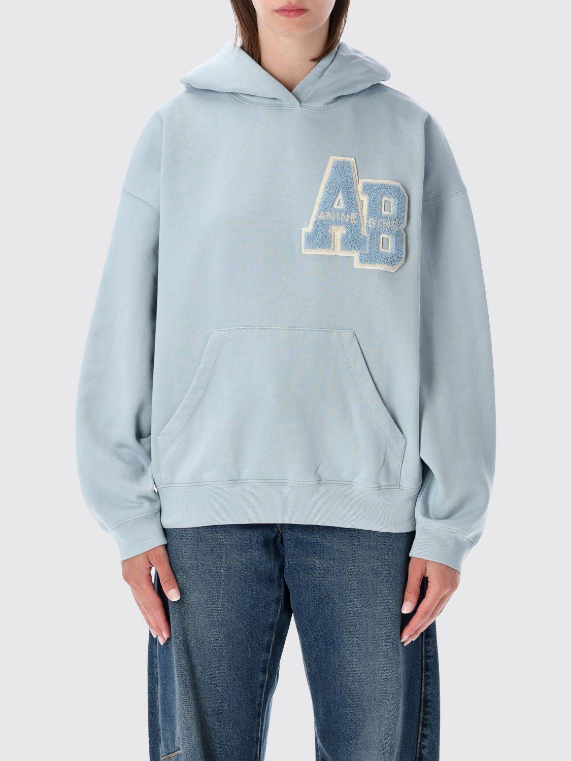 ANINE BING Relaxed Fit Cotton Hoodie with Monogram Patch - S