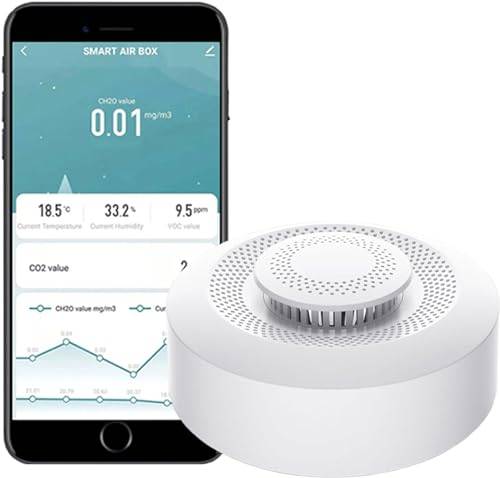 Intelligent luftkvalitetsmonitor: Tuya WLAN-luftkvalitetsmätare för inomhusbruk upptäcker CH2O, CO2, VOC-koncentration, temperatur och luftfuktighet, termometer-fuktighetsmonitor