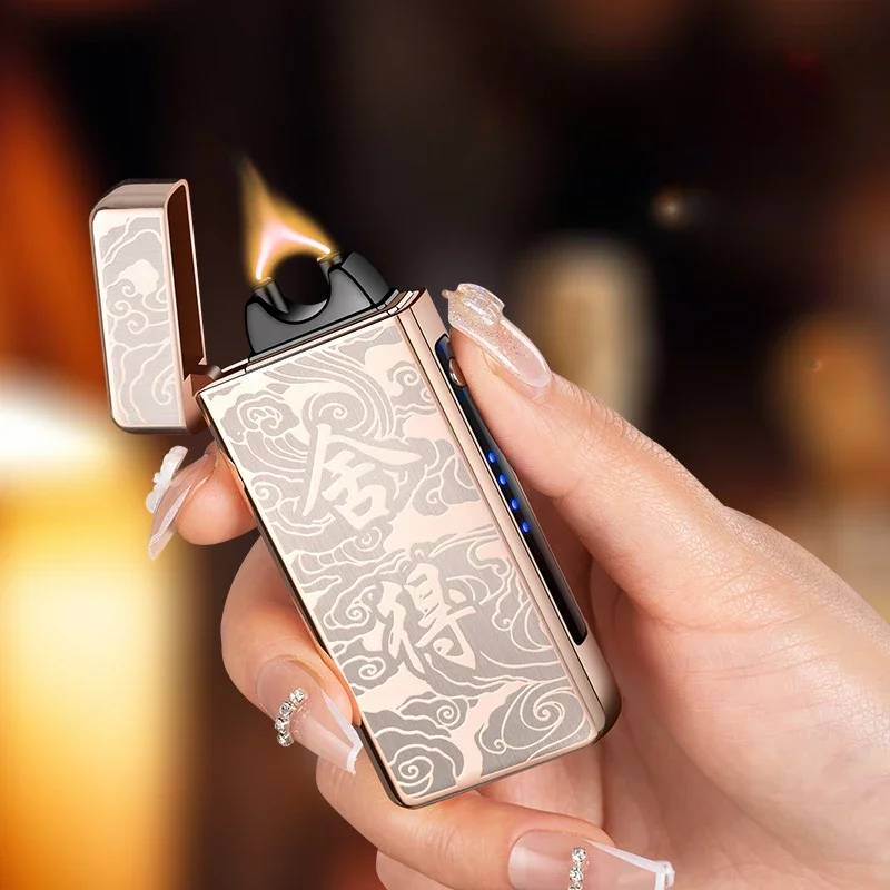 2025 new Gold Extra Large Arc Ciga Lighter USB Charging Lighter Plasma Cigar Lighter Windproof Flame Electronic
