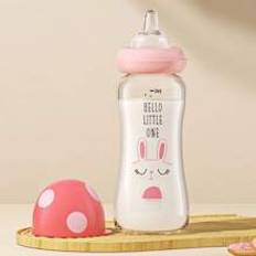 Baby Glass Milk Bottle With Wide-Mouth Mushroom Cap, Slow Flow, Suitable For Newborns, 260ML-1pc