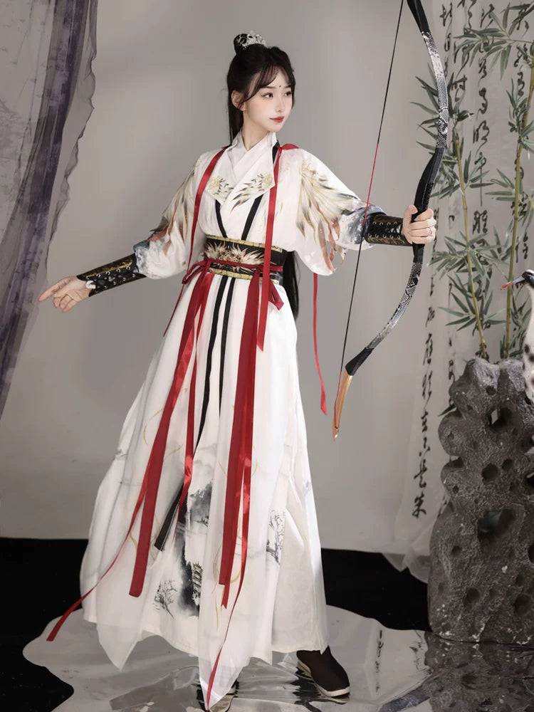 Nanke Wuxia Warrior Hanfu | White or Dark Red Costume Set - White Costume Set / 3XL (3XL)