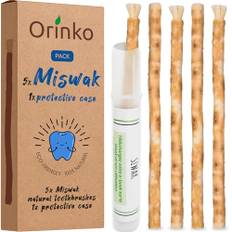 ORINKO Miswak Zahnbürste – 5er Set Natürliche Siwak Holz Zahnbürsten mit 5 Schutzhaltern – Umweltfreundliche Mundhygiene für Weiße Zähne
