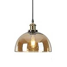 Industriell vintage taklampa med glaskupa lampskärm, Retro Loft Bar E27 takhängande lampa i bronsfinish, kök Matsalskrona (bärnsten)