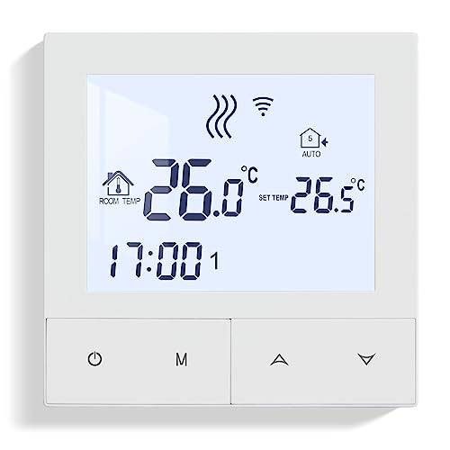 Beok Tuya Wifi Golvvärme Termostat,Smart Termostat Vattenburen Golvvärme,Programmerbar rumstermostatkompatibel med Tuya Smart/Alexa/Google Home 3A TDS72-WIFI-WP