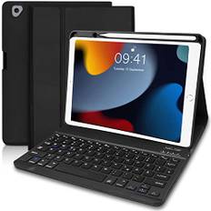 Lielax Hülle mit Tastatur für iPad 10,2 Zoll, Schutzhülle mit Stifthalter Kabellose abnehmbare Tastatur QWERTZ für iPad 9/8/7, iPad Air 3, iPad Pro 10,5 Schwarz