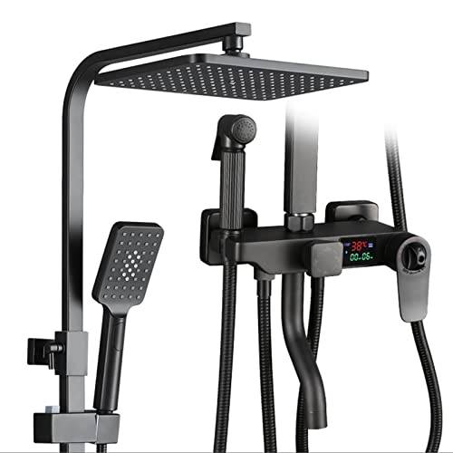 shower head Väggmonterat duschsystem Svart, Temperatur Digital, Regnduschhuvud, Handdusch, Badkarspip, Bider Sprayer, Termostatisk badkarsblandare, rainfall shower head