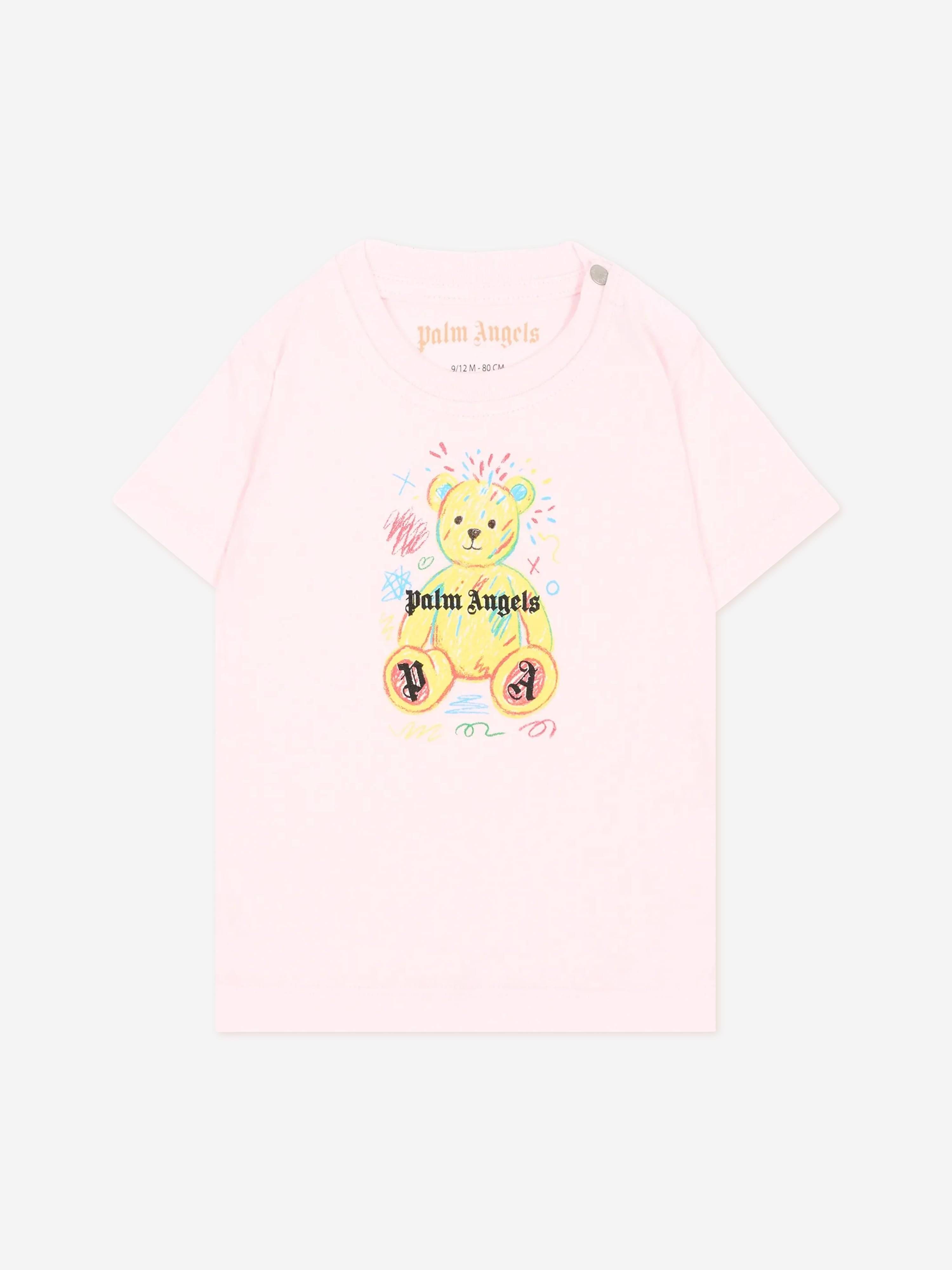 Palm Angels Baby Girls Drawing Teddy Jersey T-Shirt in Pink - Pink / 6 - 9 Mths (6 - 9 Mths)