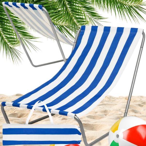 Folding steel garden beach lounger Striped fabric tourist + bag