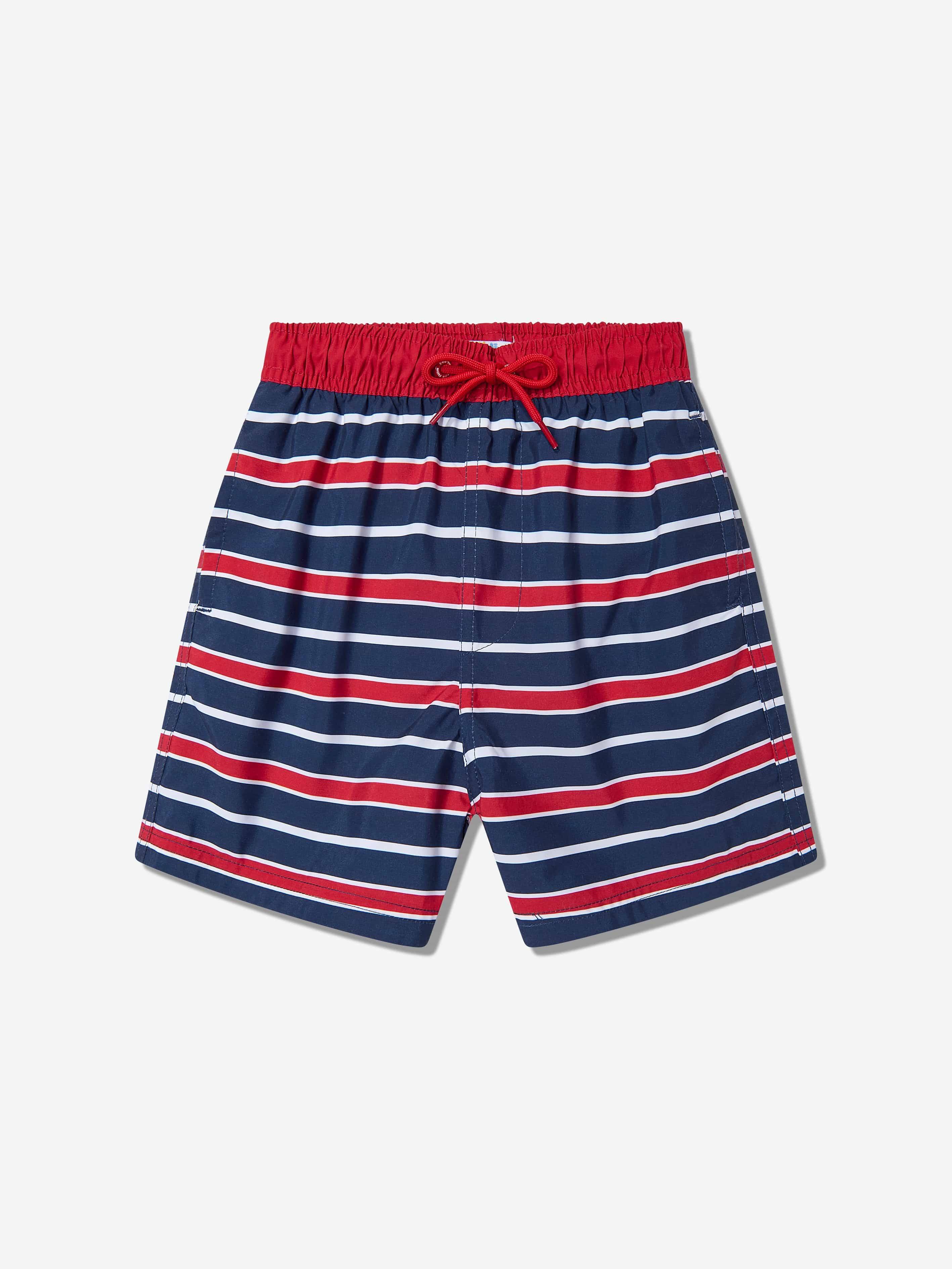 Soli Swim Boys Striped Beach Shorts in Red (UPF50+) - Red / 8 Yrs (8 Yrs)