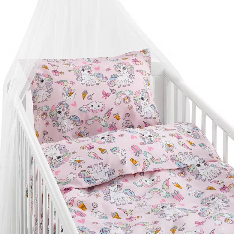 Bäddset Enhörning Rosa Spjälsäng 100x130 cm Borganäs of Sweden