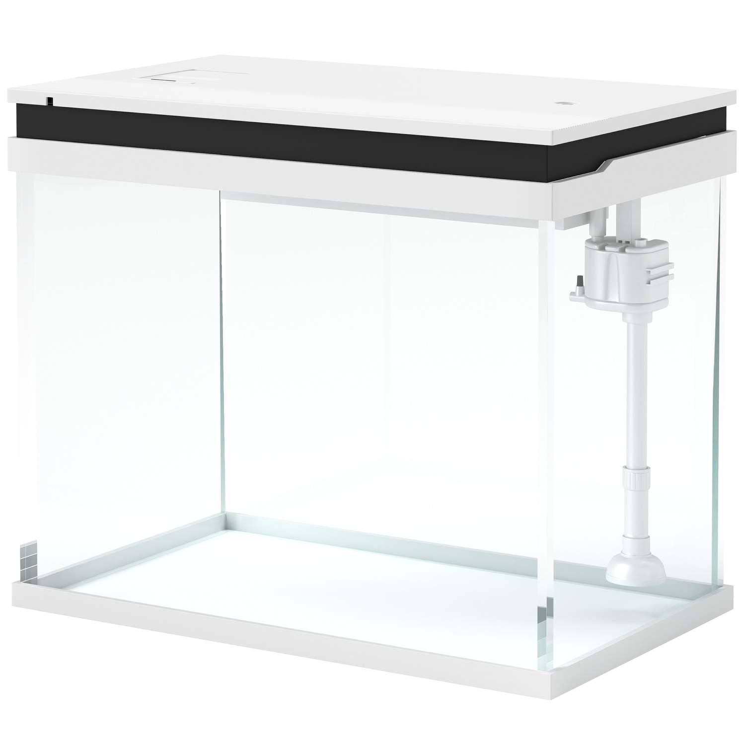 Akvarium, 41 liters glasakvarium med filtersystem, LED-lys, vandpumpe, kompakt akvarium til forskellige fiskearter, hvid