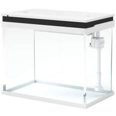 Akvarium, 41 liters glasakvarium med filtersystem, LED-lys, vandpumpe, kompakt akvarium til forskellige fiskearter, hvid