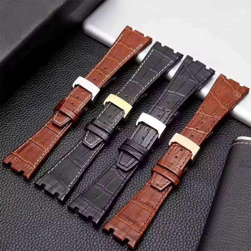 EN För Audemars Piguet AP15400 15703 15500 Royal Oak-serien Herr Läderklockarmband Dubbel Konkav Anslutning Klockarmband Herr 26mmMN