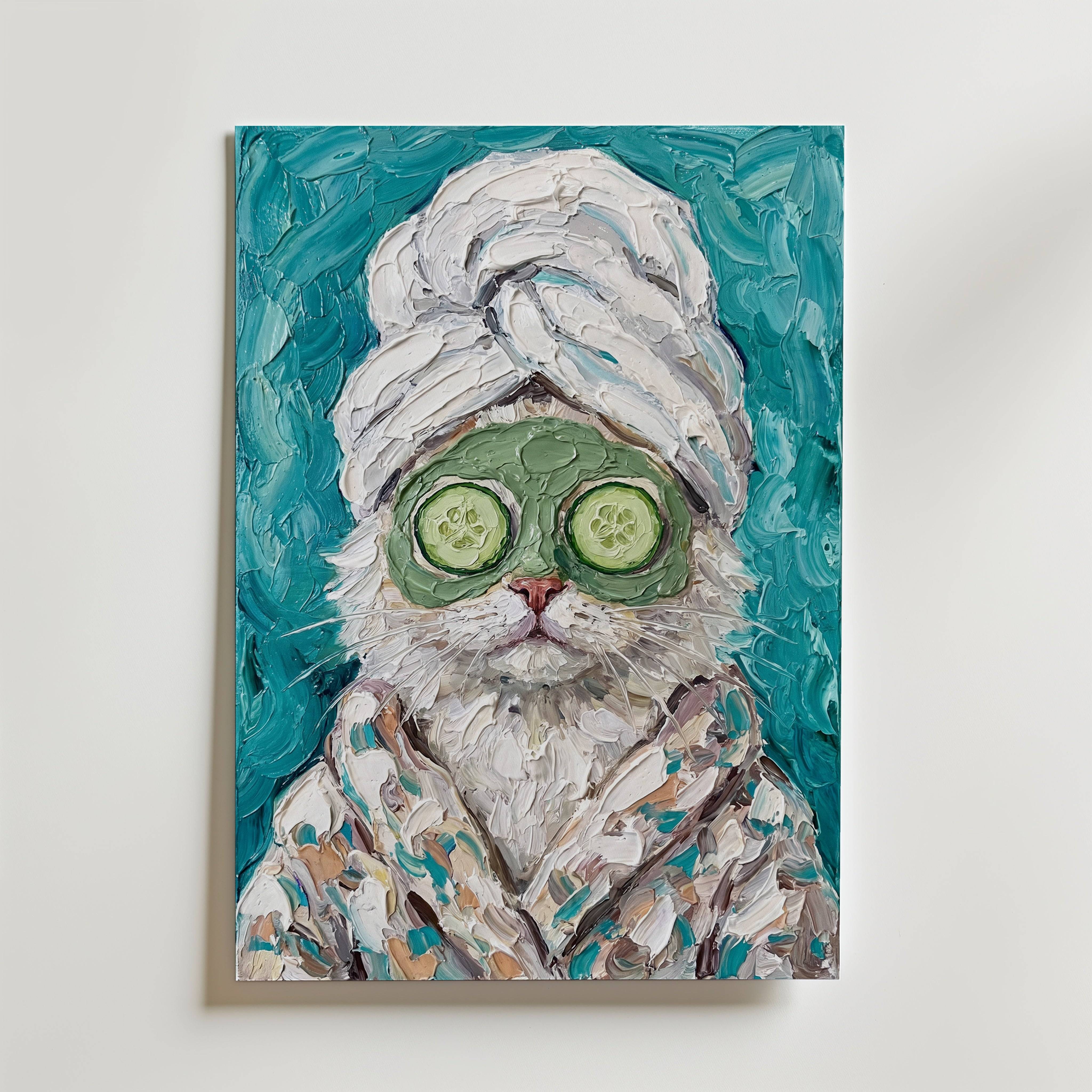 Spa Day Cat Poster - Fine Art Poster 100x140 cm Utan passepartout