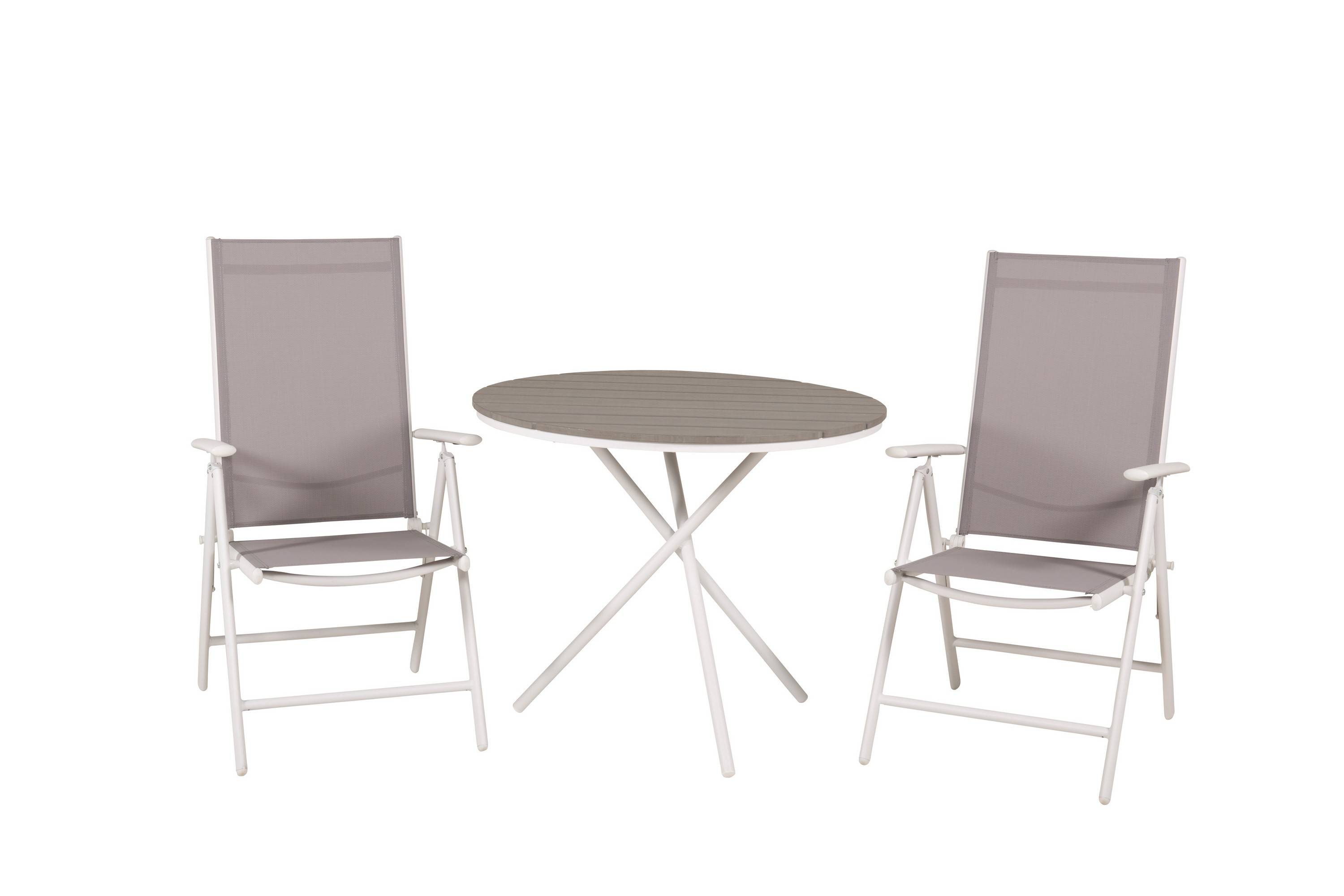 Venture Home Parma Caféset Rund Ø90 cm + 2 Break Positionsstolar - Vit/Grå Caféset
