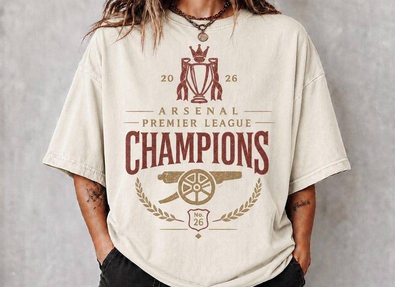 Arsenal Mästare T-shirt 2026, Premier League Vinnare T-shirt, Vintage Fotboll Grafisk T-shirt, Arsenal Gåva Grafisk T-shirt Fotbollsfan cm