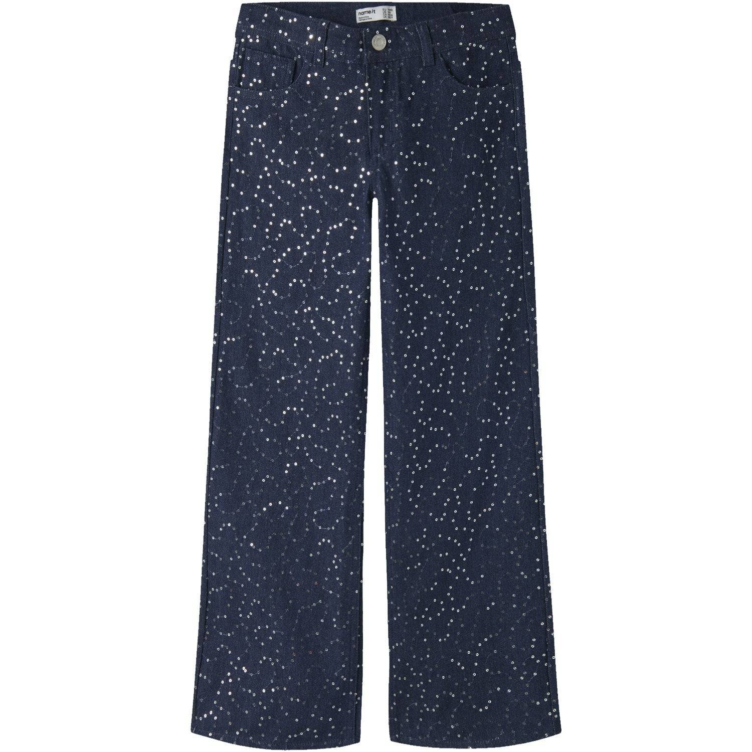 Name It Dark Blue Denim Sequins Nkfrose Wide Sequins Jeans 4415-Za Str. 146