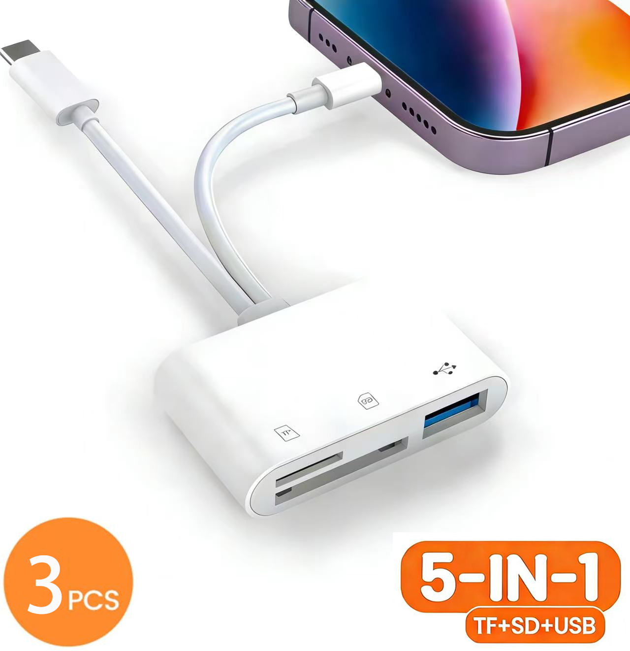 5‑in‑1 USB 3.0 Card Reader Lightning Type C SD TF Memory Card Adapter for iPhone  MacBook Samsung Android Phone Laptop
