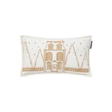 Lexington Winter House kudde i ekologisk bomullssammet 50x30, vit/ljusbeige