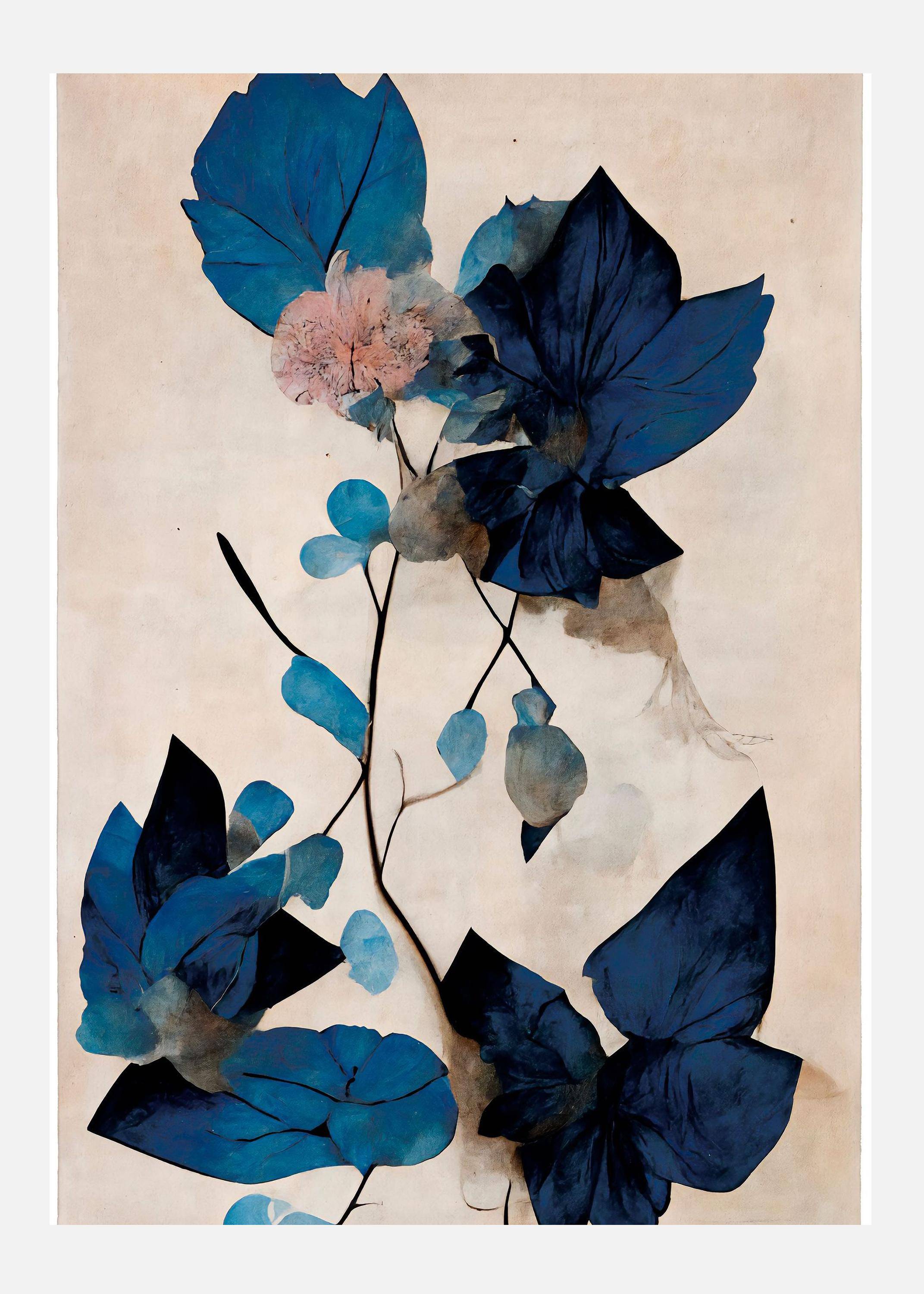 Blue Dry Flowers Canvastavla (100x140 cm)