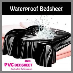 Vattentät lädersängkläder PVC vinyl par kuddematta EVA lakan allergilindring sängöverdrag lakan för vuxna par lek spa - Svart (Multi-size)
