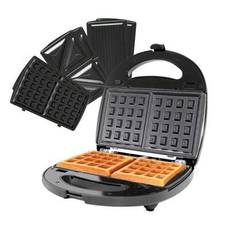 3 i 1 smörgåsmaskin Panini Press våffeljärnset med 3 avtagbara non-stick tallrikar, 750W brödrost perfekt för smörgåsar Grillad ostbiff, svart