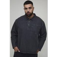 Mens Charcoal Plus Tinted Washed Oversized Rugby Shirt