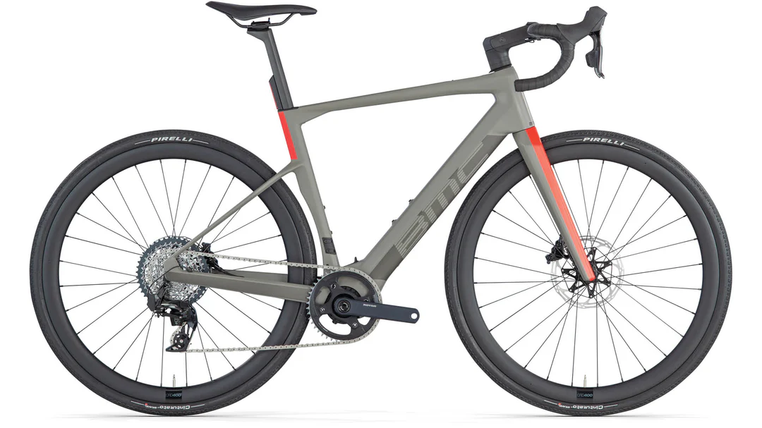BMC Roadmachine 01 AMP X ONE 2025 - Sram Force XPLR eTap AXS 1x12sp - CRD-400 Carbon - 143 / 47 / RHINO GREY / NEON RED