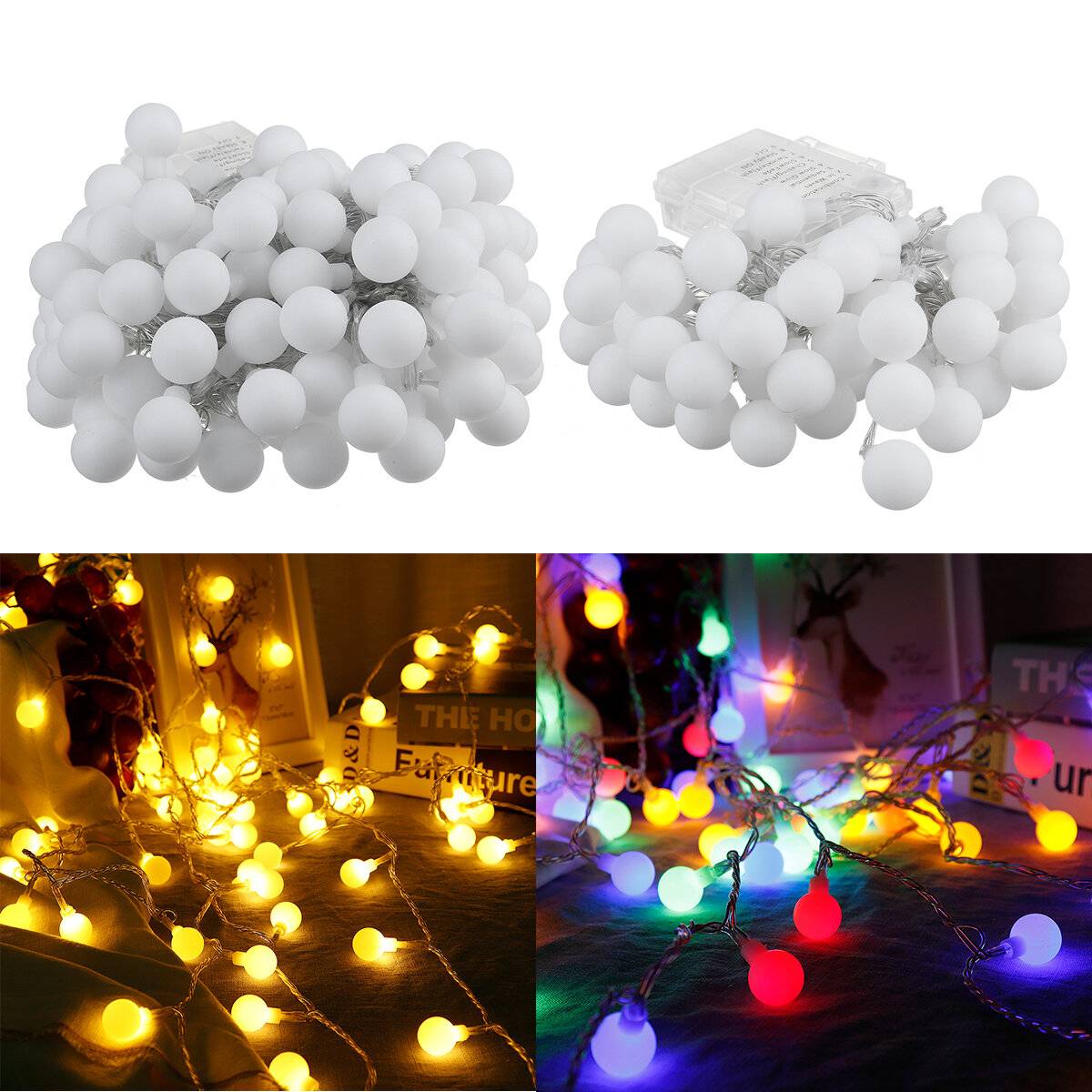 2M/5M/10M Drivna av batteri LED-ljusslinga 8 lägen Glödlampa Boll Fé-lampa För Utomhus Trädgård Trädgård Julfest Dekor