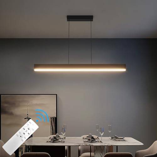Klighten LED Pendelleuchte Esstisch 80cm/24W, Hängeleuchte Dimmbar 3000K-6000K mit Fernbedienung, lineare Hängelampe, Hängend 150cm Höhenverstellbar, für Küche Wohnzimmer, Schwarz