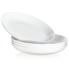 MALACASA Regelbunden serie, 1300 ml porslin pastatallrikar, ihåliga tallrikar, 4 st salladsskålar servering, vit