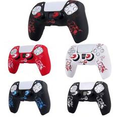 Clouds Dragon Controller Skin Cover för Playstation 5 Controller, RALAN 1 Controller Protector Case+2 anpassade tumgrepp - Multifärgad (svartvit,svart röd,vit röd,rött och vitt,Svart och blå)