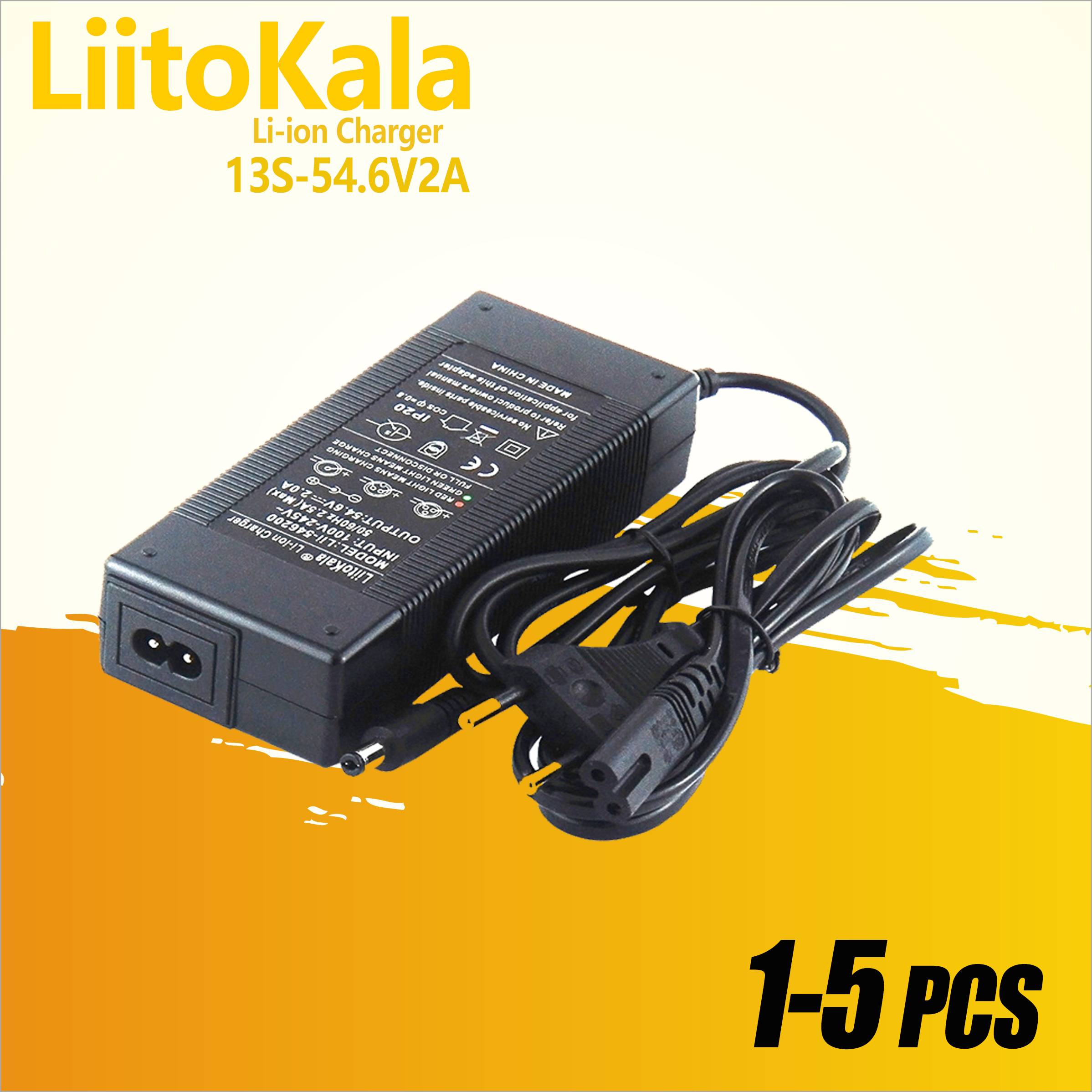 1-5pcs LiitoKala 13S 48V 2A Lithium-ion Battery Pack Charger 5.5*2.1mm Universal 54.6V 2A AC DC Power Supply Adapter