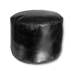 Rund Læderpuf Ø50 cm. - Sort