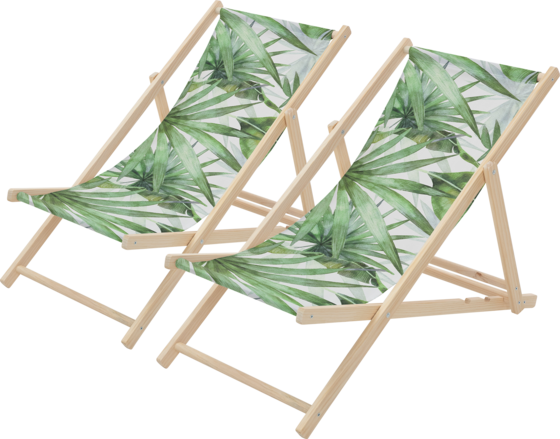 Ecd Germany Ecd Germany Set Of 2 Folding Deck Chair Palm Tree Green And White, Sunbed Wooden Beach Lounger Tillbehör Palm Green - One Size
