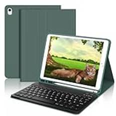 AVNICUD iPad Keyboard case 10,2 tum 9/8/7 generation – iPad Pro 10,5, iPad Air 3, magnetiskt avtagbart Bluetooth-tangentbord, Stylus-plats, TPU-fodral, tyskt QWERTY-tangentbordslayout, mörkgrön